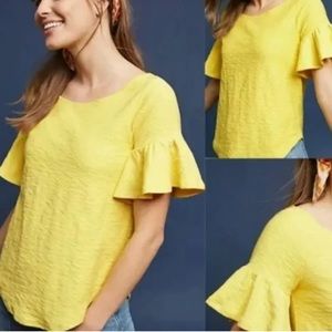 Anthropologie Postage Stamp Yellow Ruffle Flutter Short Sleeve